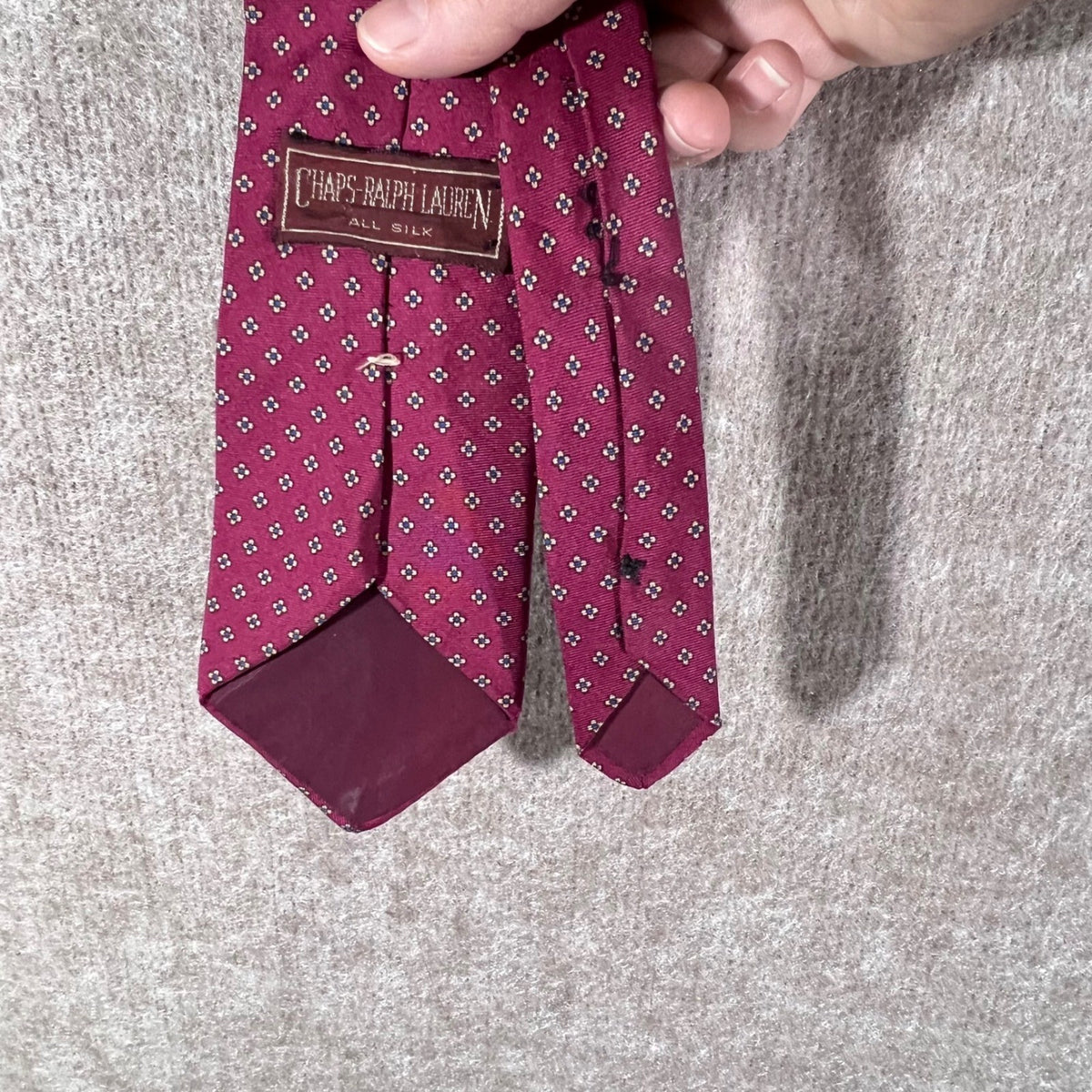 Vintage Chaps Ralph Lauren Tie Mens OS Silk Geometric Burgundy Red Preppy