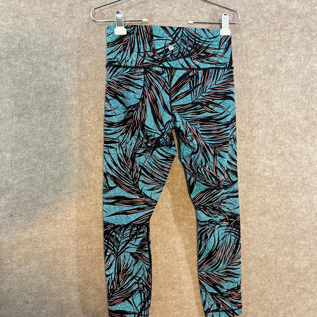 Lululemon Leggings Womens 8 Blue Palm Print High Rise Yoga Athletic
