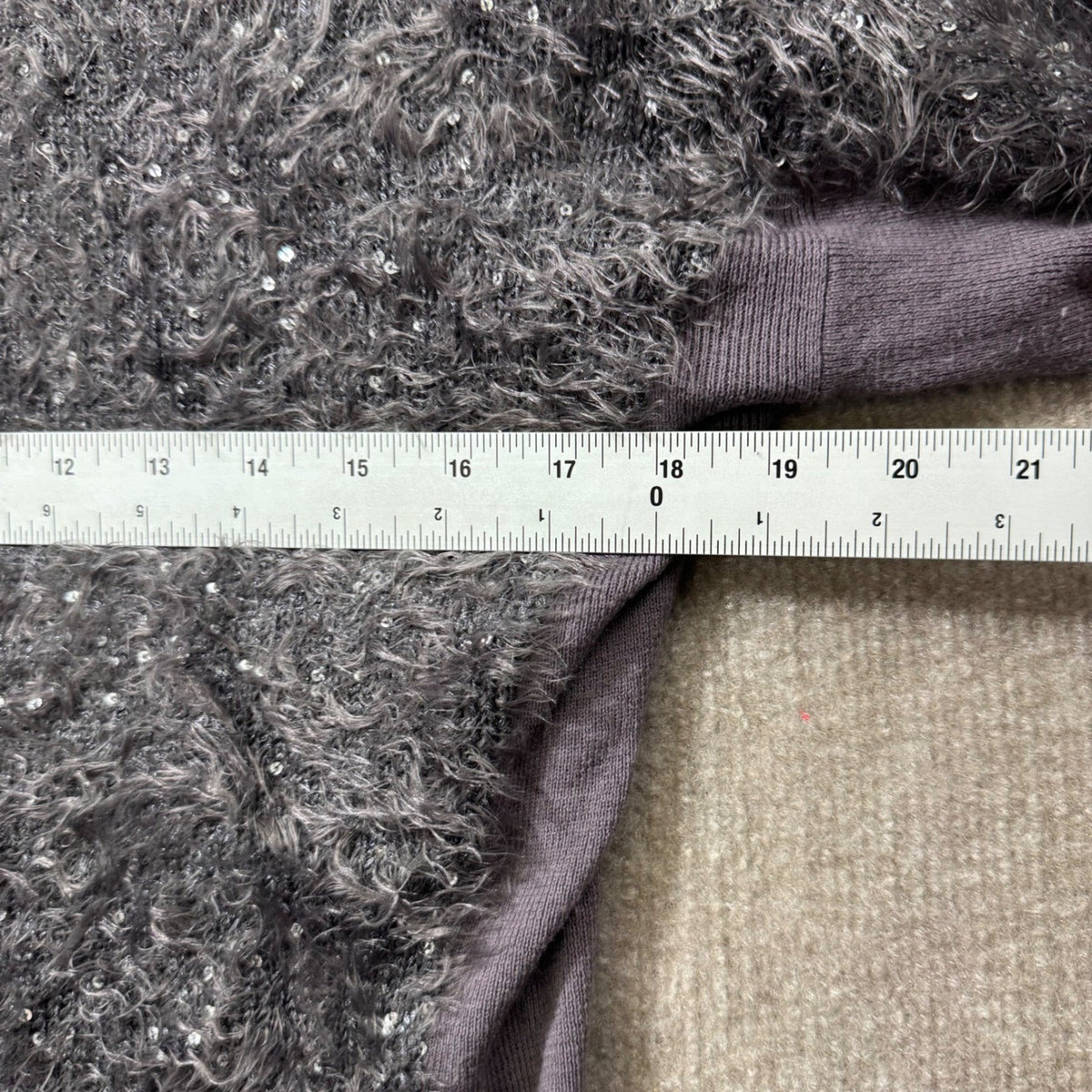 TROUVE Gray Sparkly Fuzzy Eyelash Knit Sequin V Neck Long Sleeve Sweater Size M
