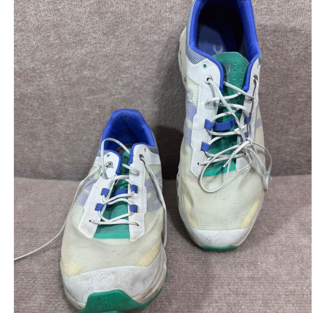 On Cloudstratus Running Shoes Men 12 White Green Blue Helion Cushion Sneakers