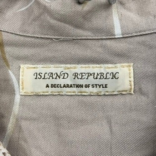 Island Republic Men's L Beige Floral Silk Blend Camp Shirt Aloha Hawaiian Style