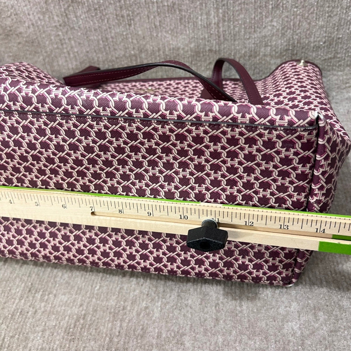 Kate Spade Link Tote Bag Burgundy Signature Logo Print Leather Trim