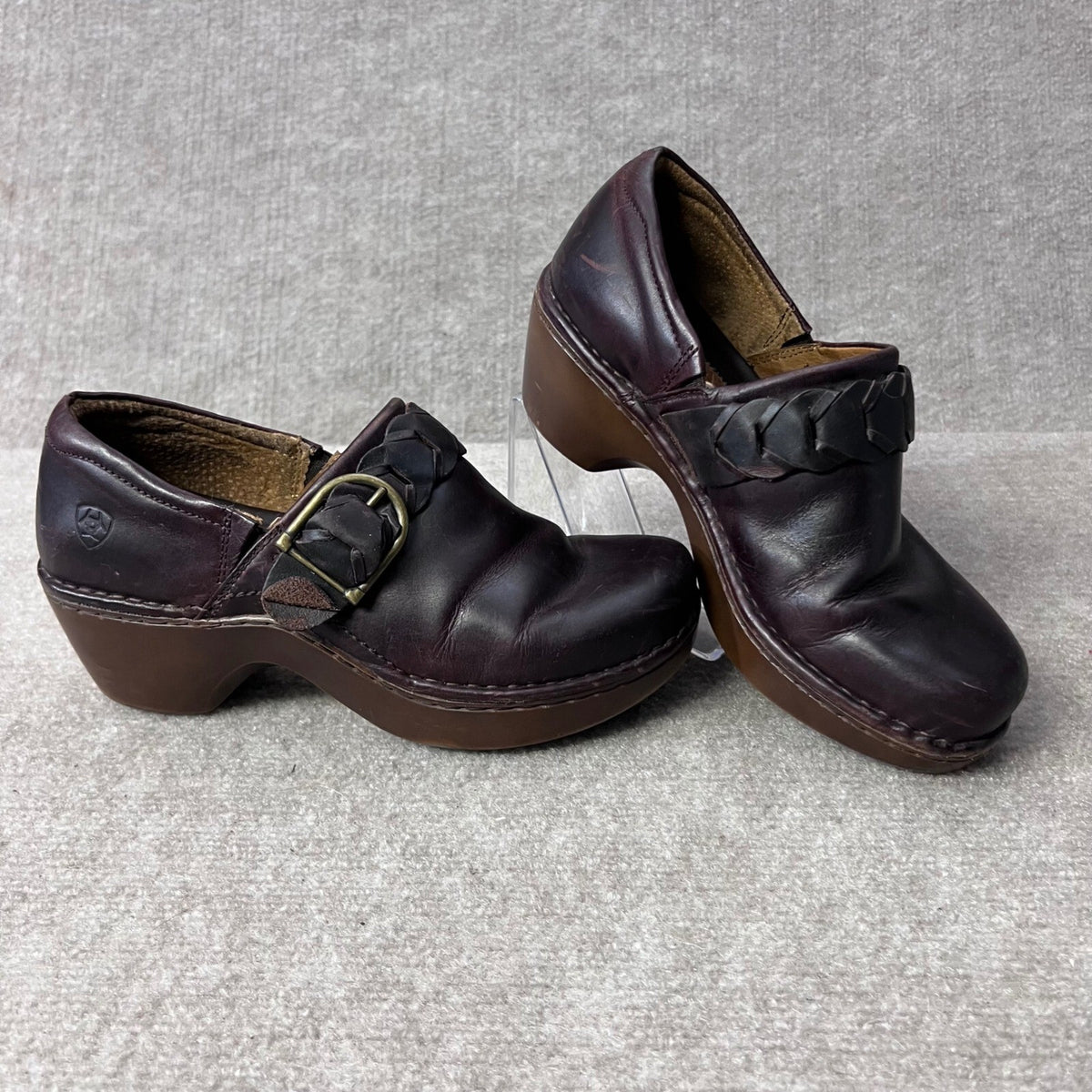 Ariat Leather Clogs Women's Size 9 EU40 Brown Braided Buckle Accent Comfort Shoe