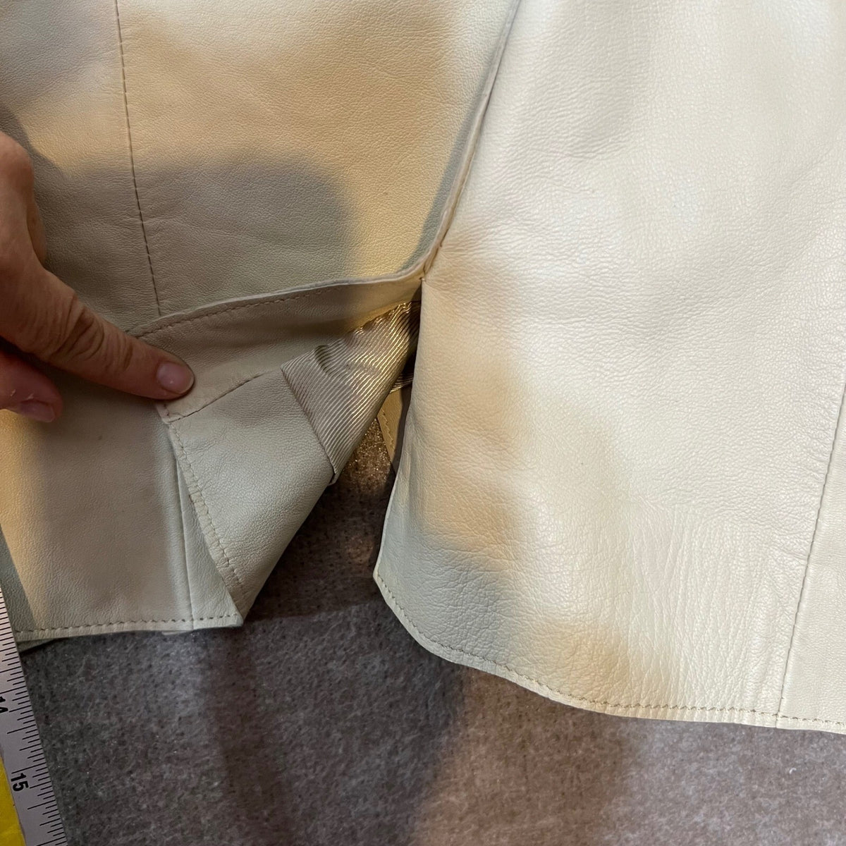 Stroke by Berry Tielens Leather Blazer Womens 44 Cream Elbow Patch Jacket READ