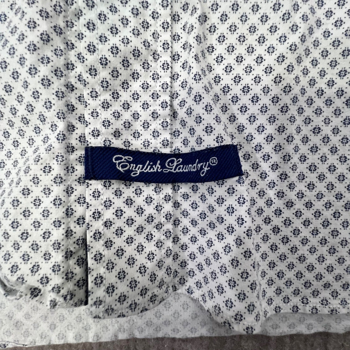 English Laundry Men's 17.5 34/35 Flip Cuff Button Down Shirt White Blue Floral