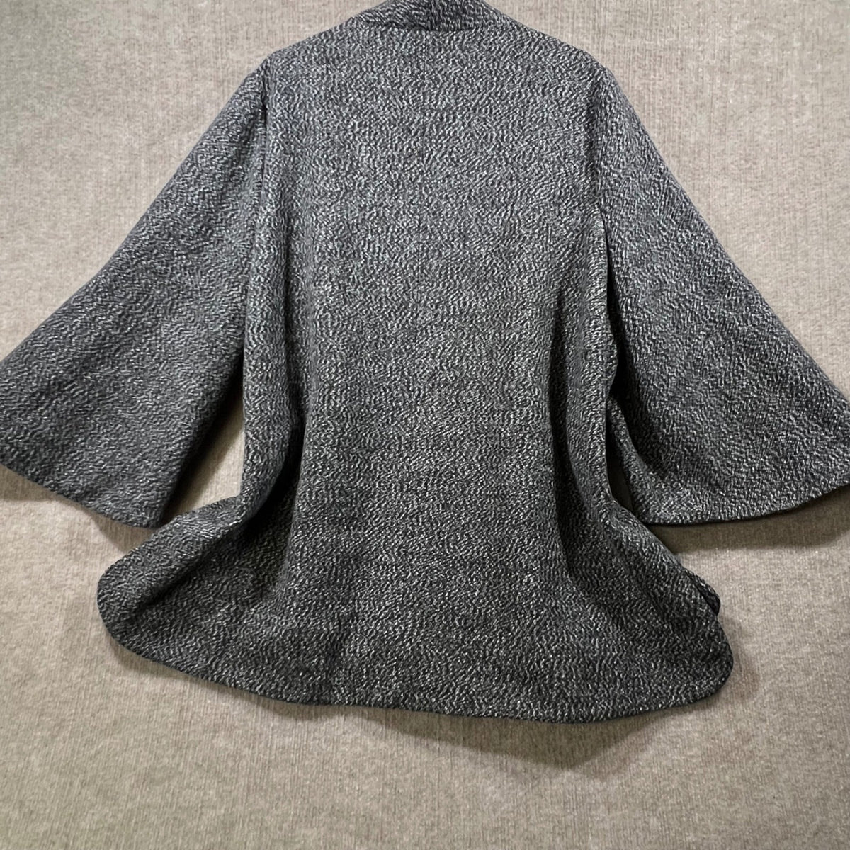 H by Halston Herringbone Pattern Kimono Style Cape Coat Women's 1X Grey Black