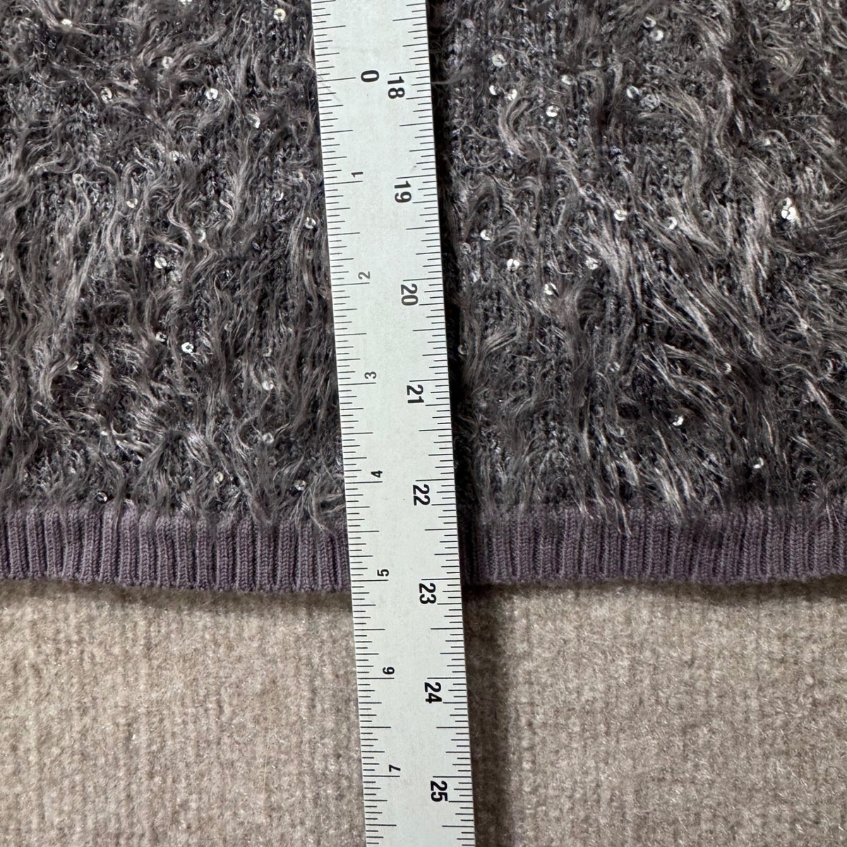 TROUVE Gray Sparkly Fuzzy Eyelash Knit Sequin V Neck Long Sleeve Sweater Size M