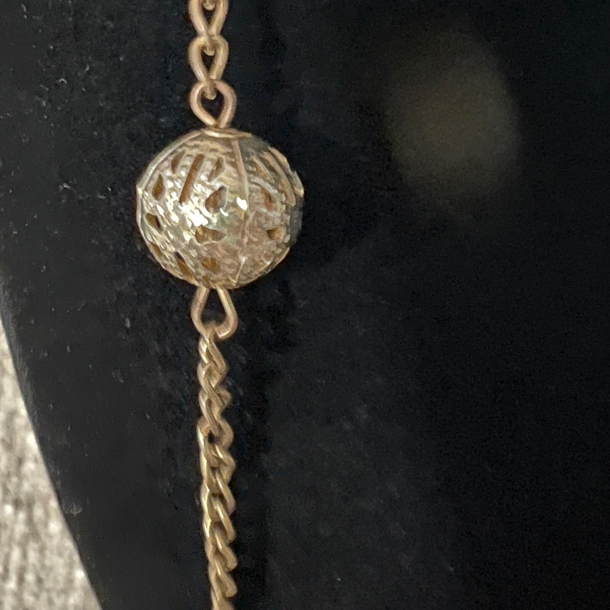 Long Gold Tone Necklace With Faceted Beads and Filigree Balls