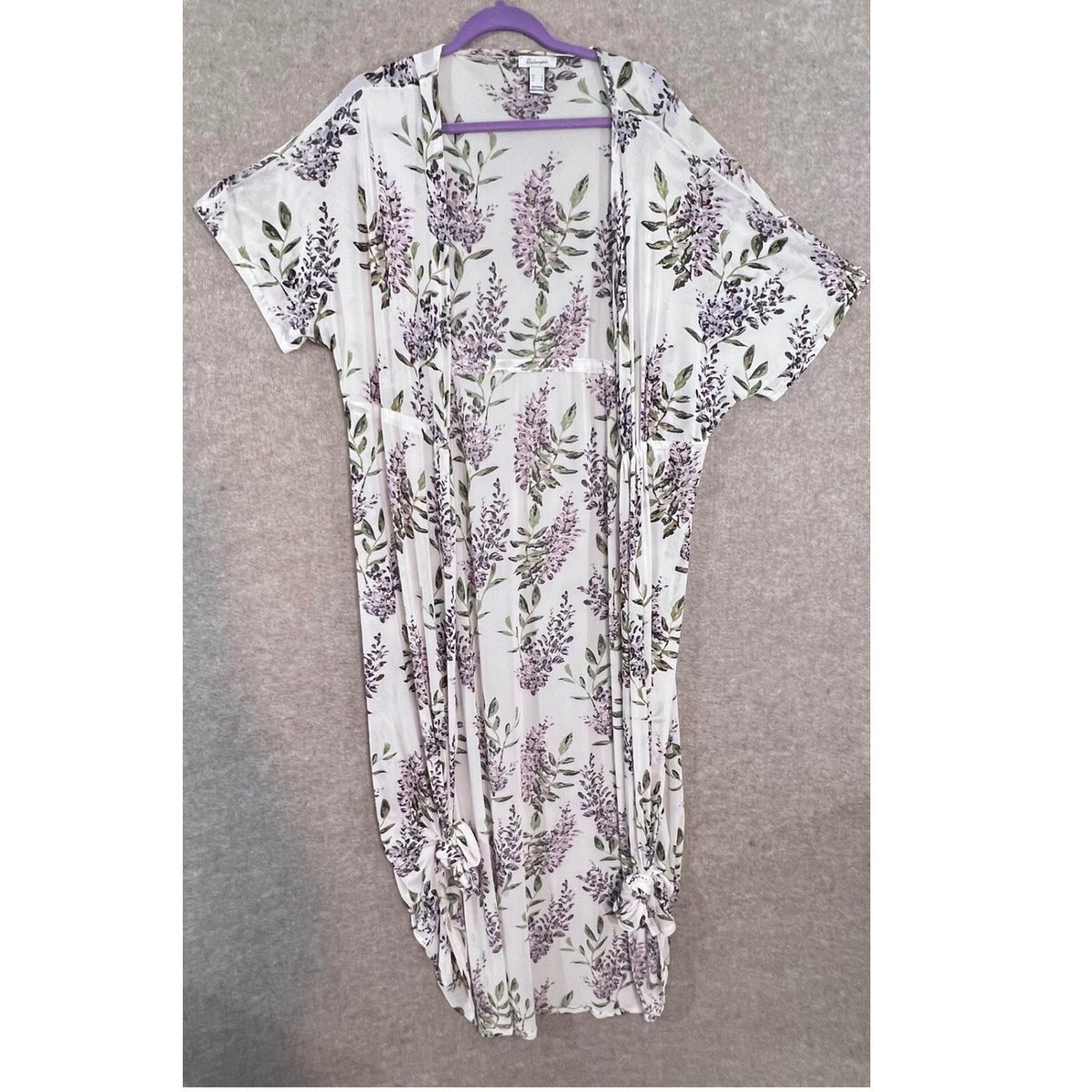 ReVamped Floral Mesh Kimono Cardigan Large White Purple Sheer Boho Romantic