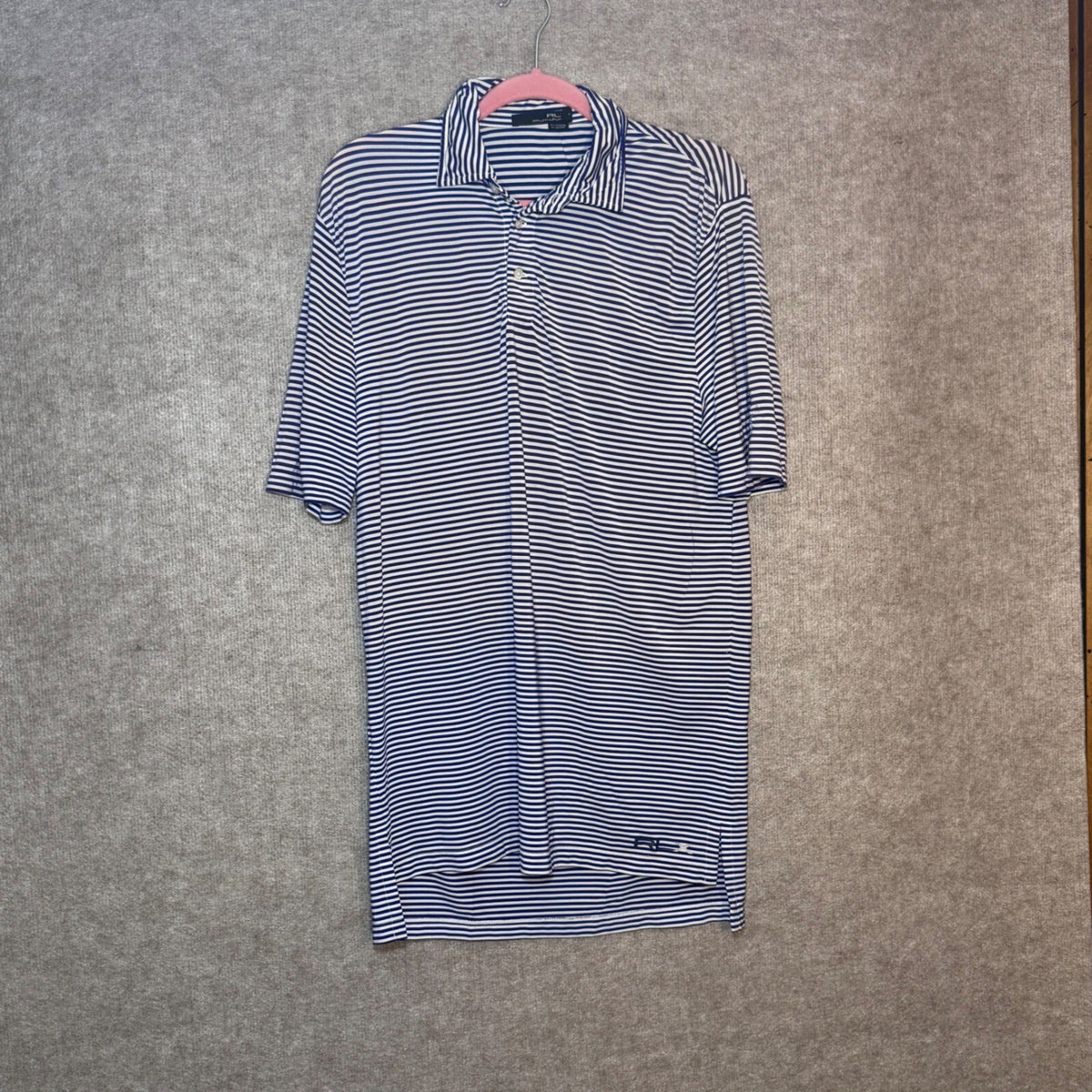 RLX Ralph Lauren Polo Shirt Mens Medium Blue White Striped Performance LOGO Golf