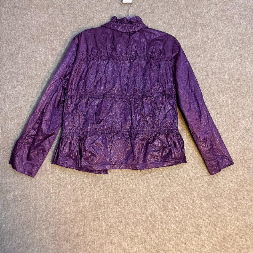 Chico's Sz 2 Purple Ruffled Short Rain Jacket