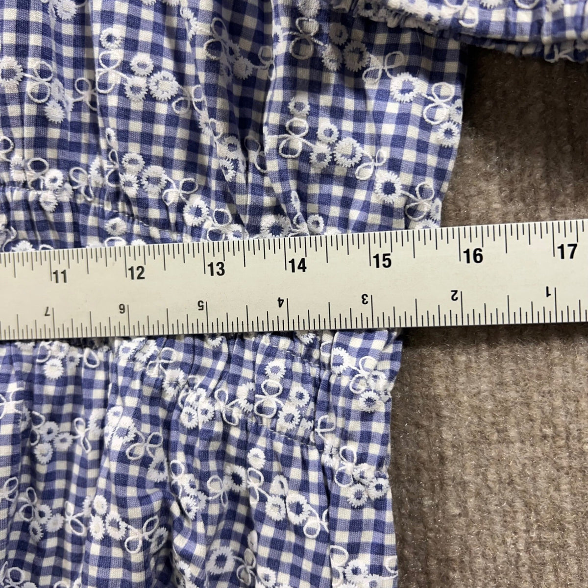 Belldini Blue Gingham Embroidered Square Neck Smocked Waist Milkmaid Top XL
