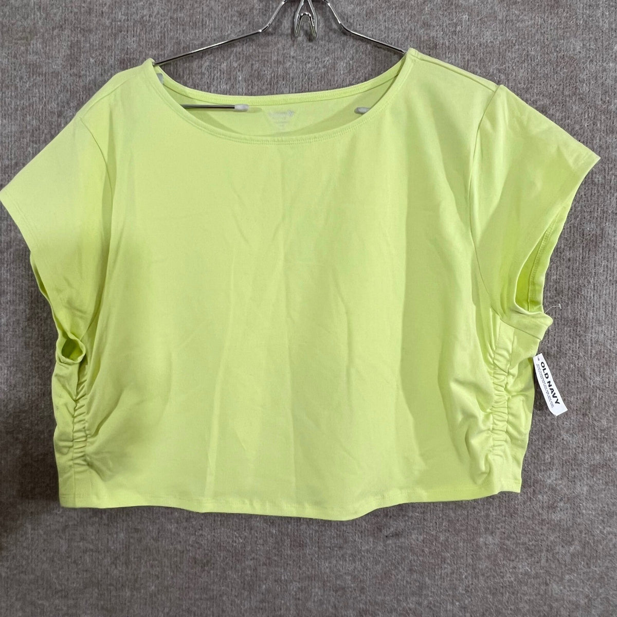 Old Navy PowerChill Crop Top Womens XXL Lime Green Ruched Sides Minimalist