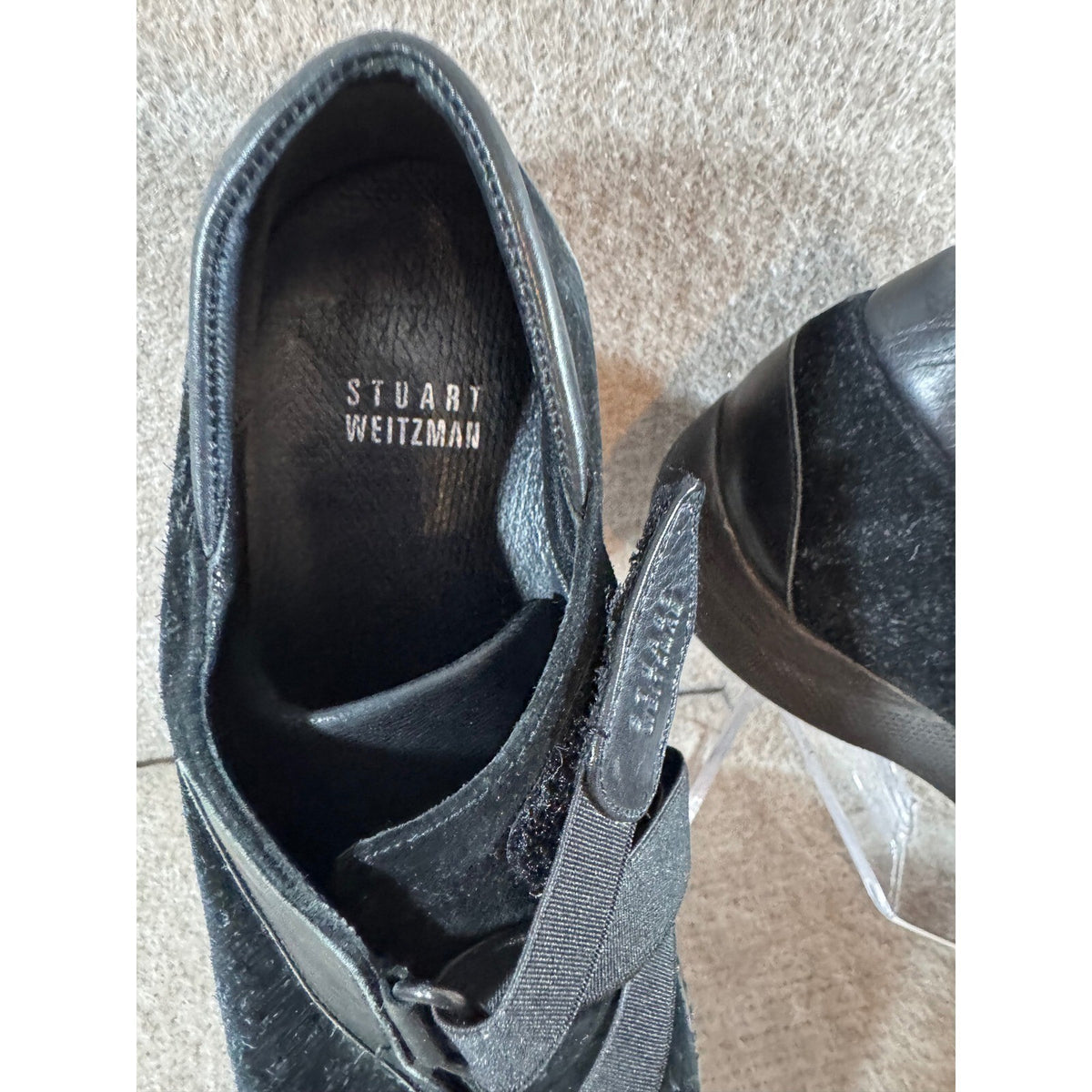 Stuart Weitzman Easy Straps Sneakers Women 8 Black Suede Leather Low Top
