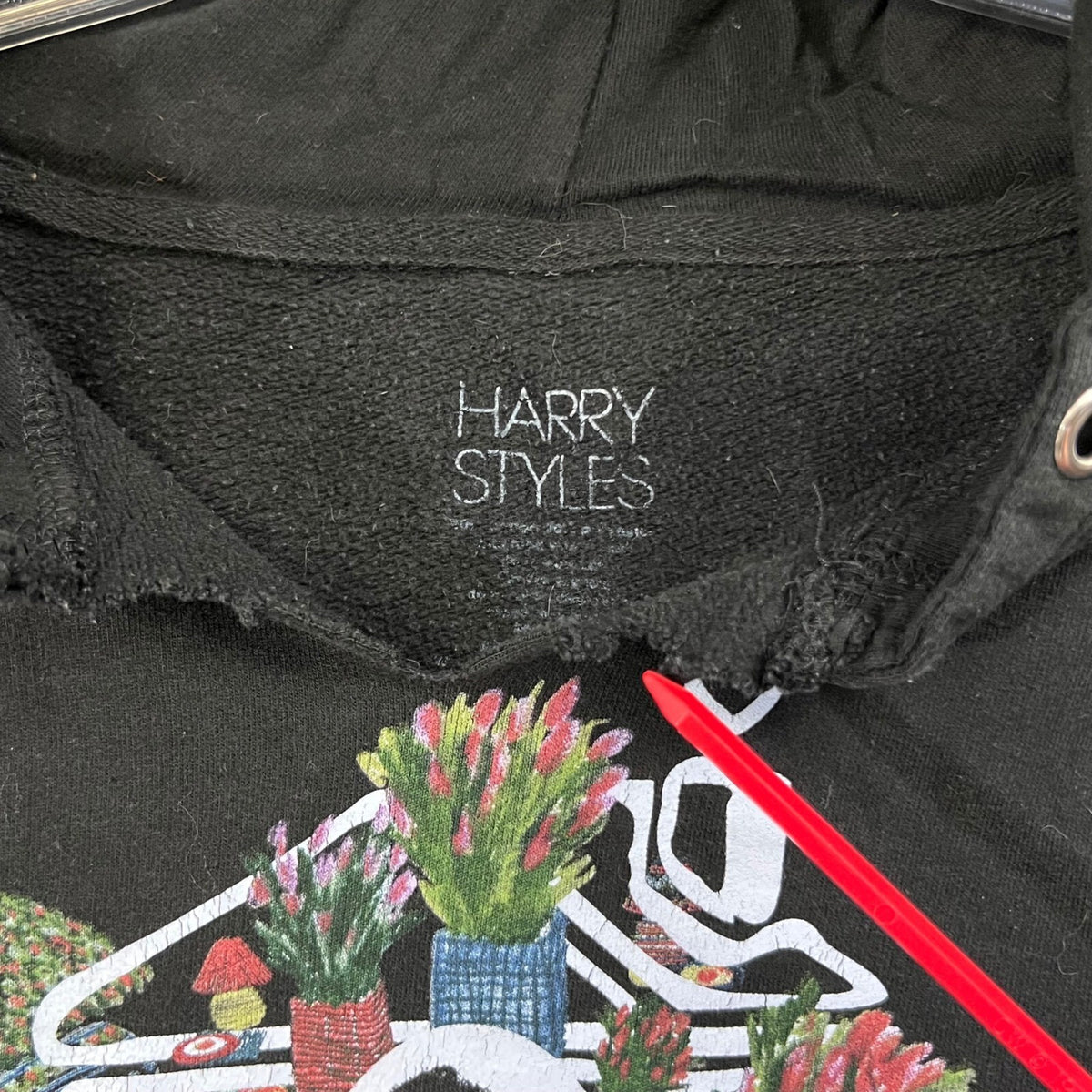 Harry Styles Hoodie Cropped Black Graphic Long Sleeve Holes Distressed Pullover