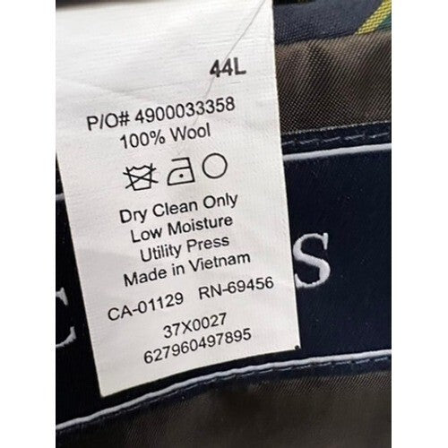 Chaps Men's 44L 38x32 Sleeve Two Button Closure 100% Wool Gray 2 pc Suit