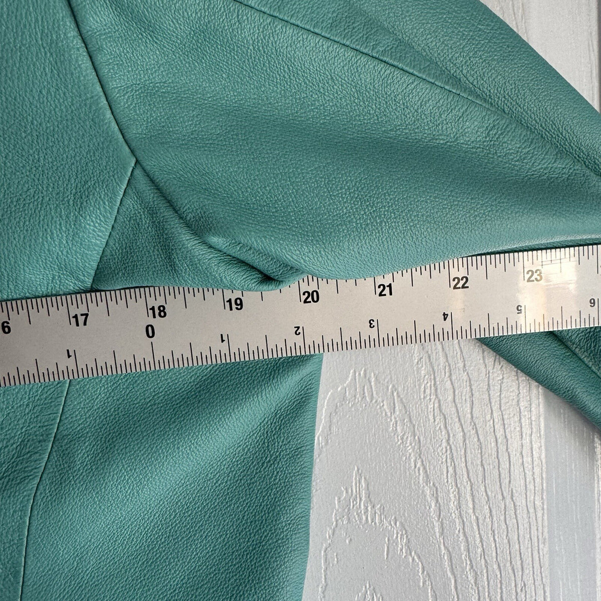 Chadwick's Sz 12 Leather Button Front Collarless Turquoise Jacket w/Pockets