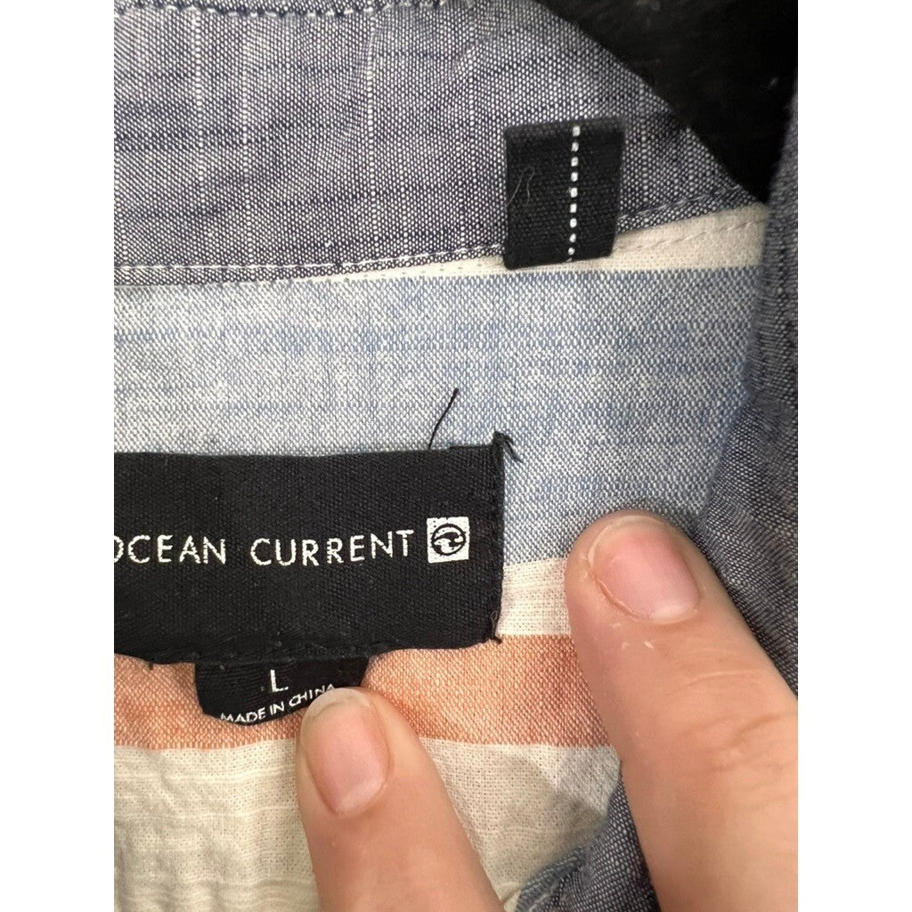 Ocean Current Mens Large Striped Shirt Short Sleeve Button Down Casual