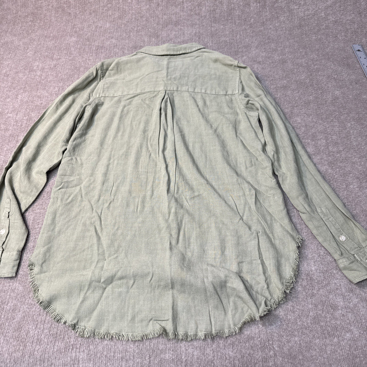 Thread Supply Shirt XS Sage Linen Tunic Frayed Hem Lagenlook Festival Goblincore