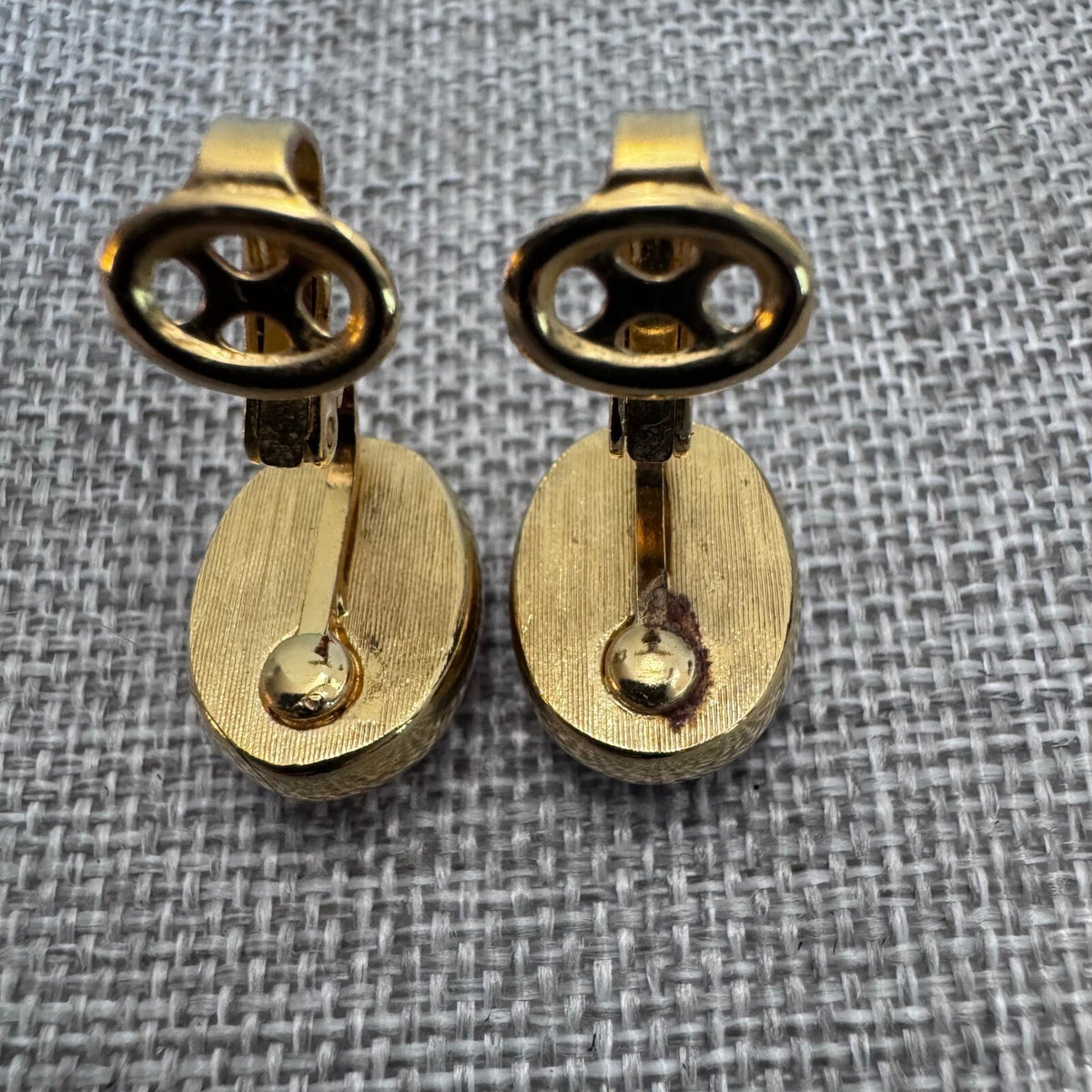 Vintage Crown Trifari Cameo Clip Earrings & Avon Cameo Stick Pin Set Gold Tone