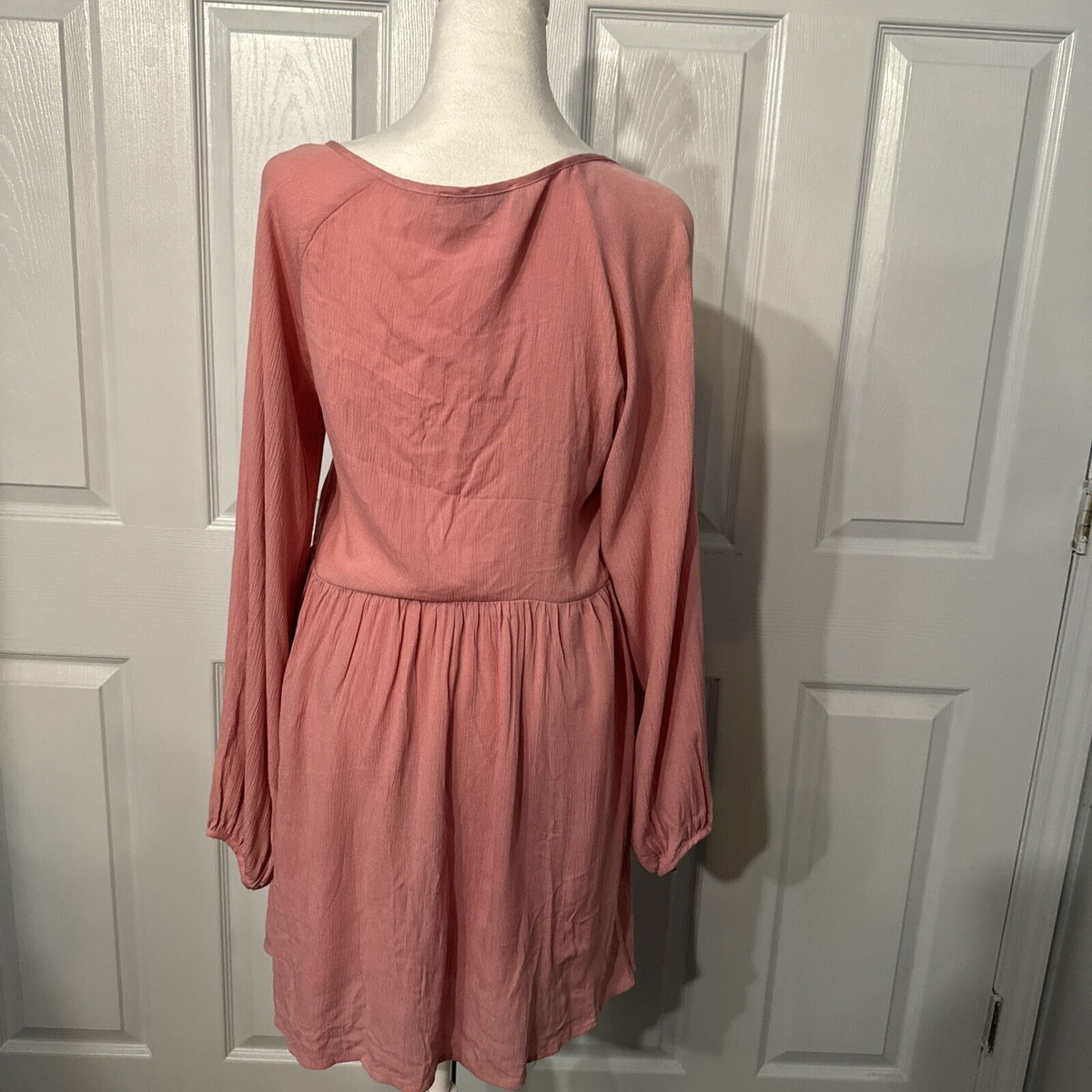 Purple Snow Lace Trim Long Sleeve Tunic Dress Womens Medium Pink Boho Peasant
