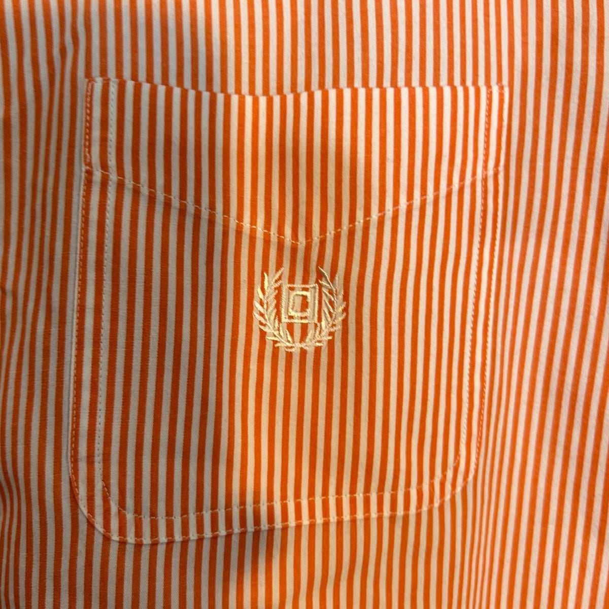 Chaps Short Sleeve Button Down Shirt Mens Large Orange White Striped Preppy