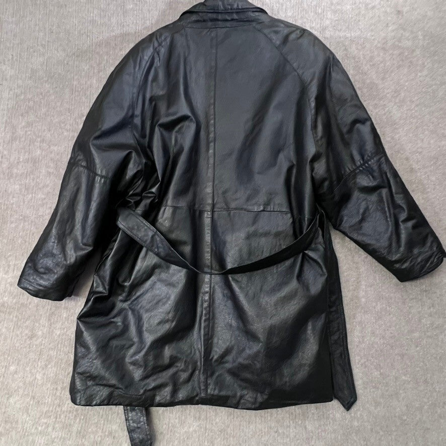 DANY New York Leather Trench Coat Belted Black Medium Womens Jacket