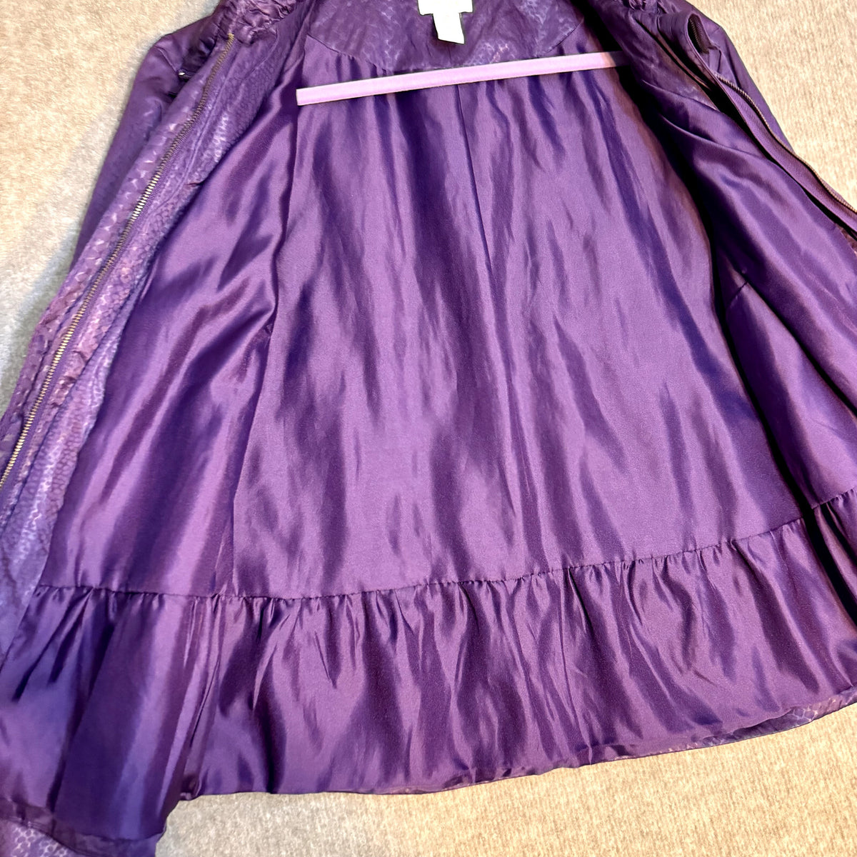 Chico's Sz 2 Purple Ruffled Short Rain Jacket