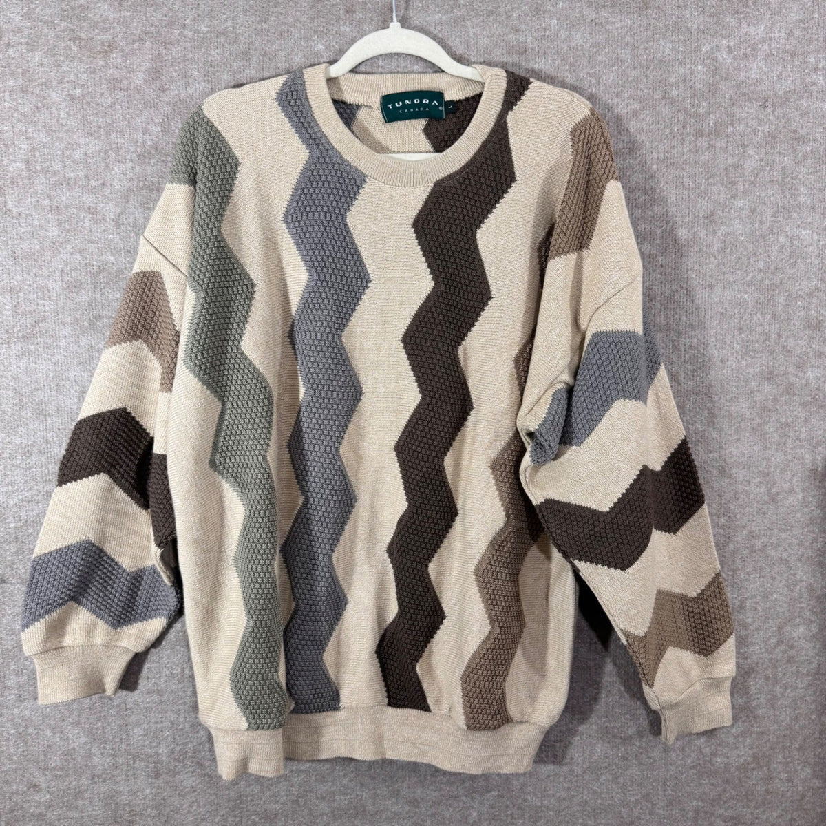 Vintage Tundra Sweater Mens Large Textured Abstract Zig Zag 3d Knit Cosby Style