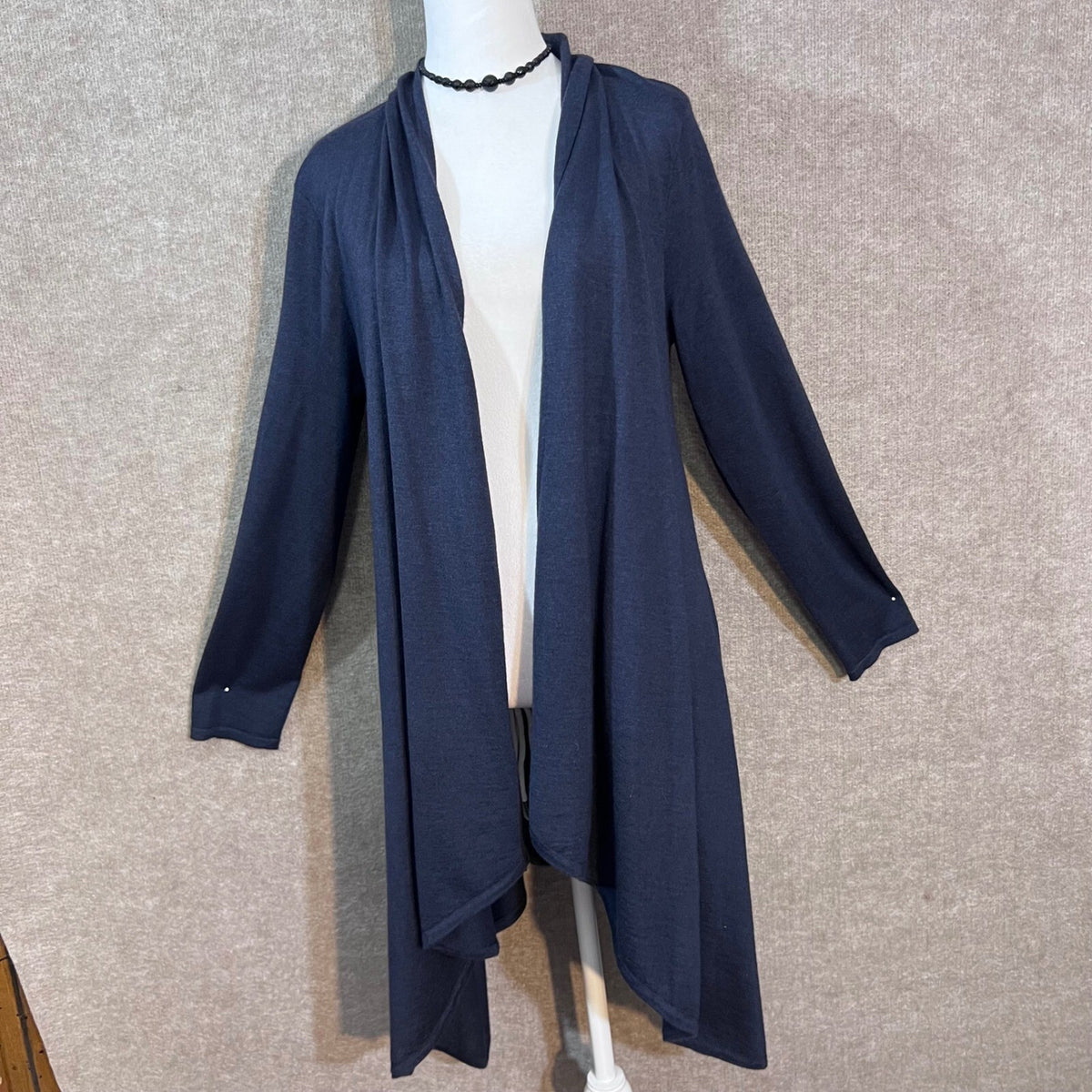 Ralph Lauren Black Label Cardigan Lg Navy Cashmere Silk Open Front Draped