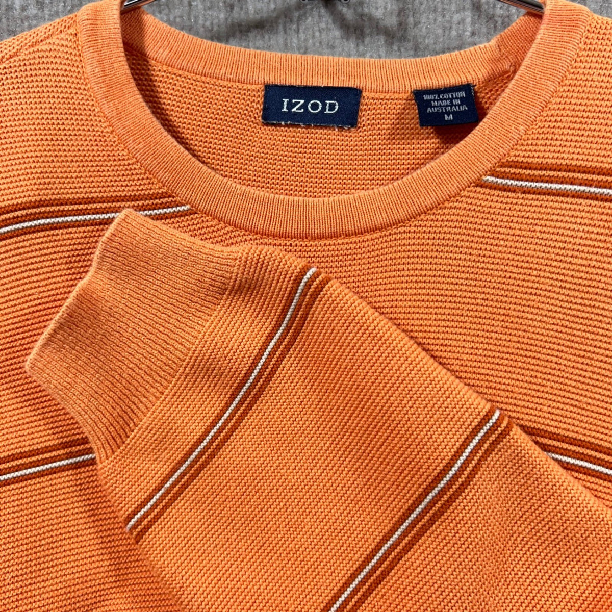 Vintage IZOD Striped Sweater Mens Medium Pullover Heavy Knit Made In Australia