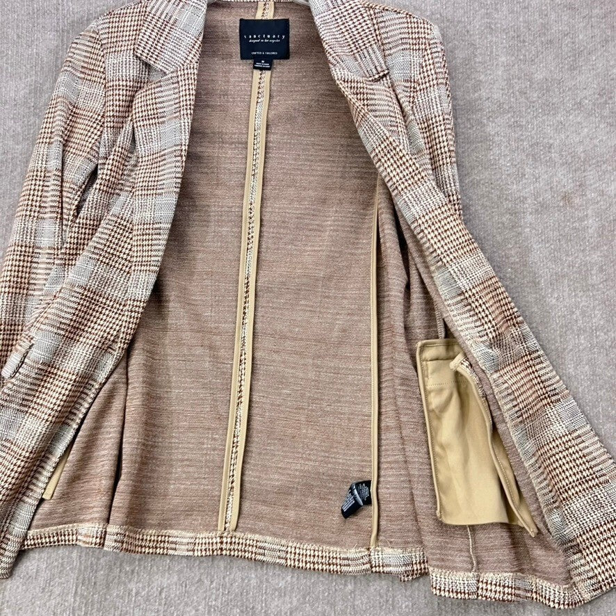 Sanctuary Plaid Blazer Brown Gray Career Casual Office Jacket Size M