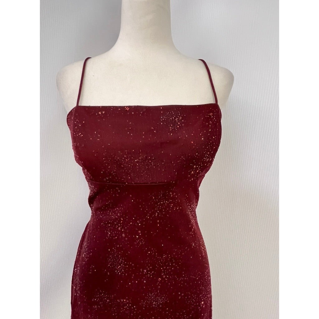 Morgan & Co. Formal Maxi Dress Sparkle Maroon Prom Evening Open Back