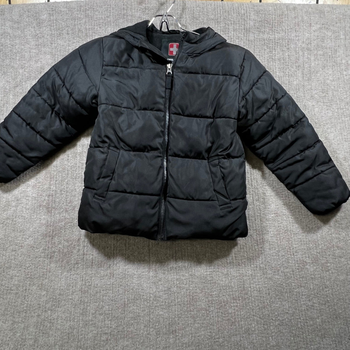 Swiss Tech Kids Puffer Jacket Hooded Black Size XS 4-5 Winter Warm Fleece Lined