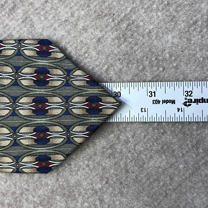 Chez Roffé New York Silk Necktie Brown Blue Red Floral Abstract Pattern
