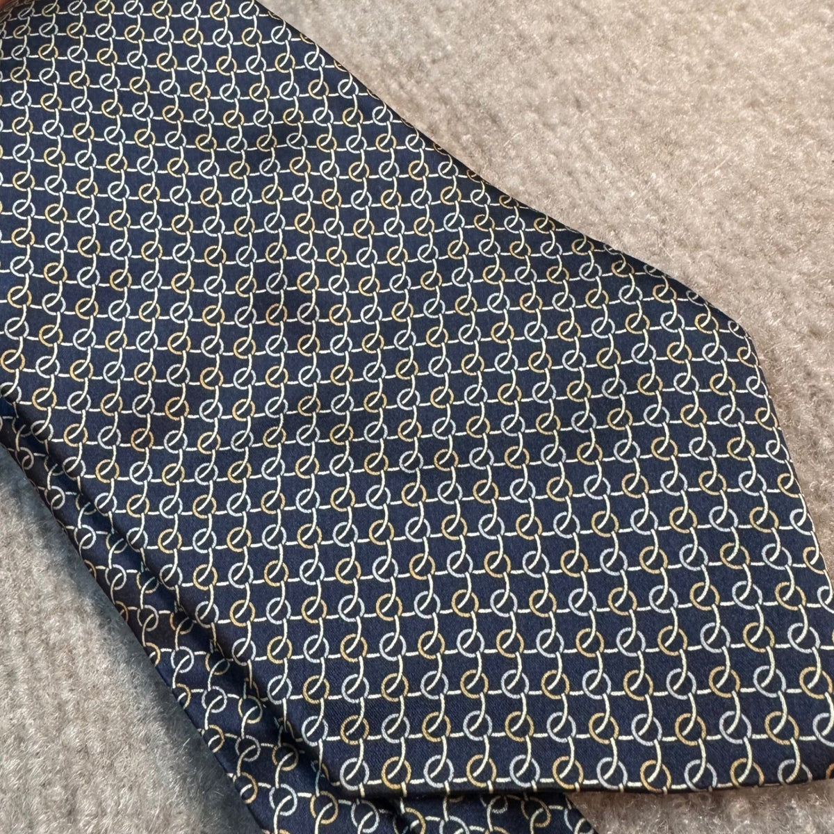 Louis Feraud Silk Tie Mens OS Blue Gold Chain Link Geometric Career Classic