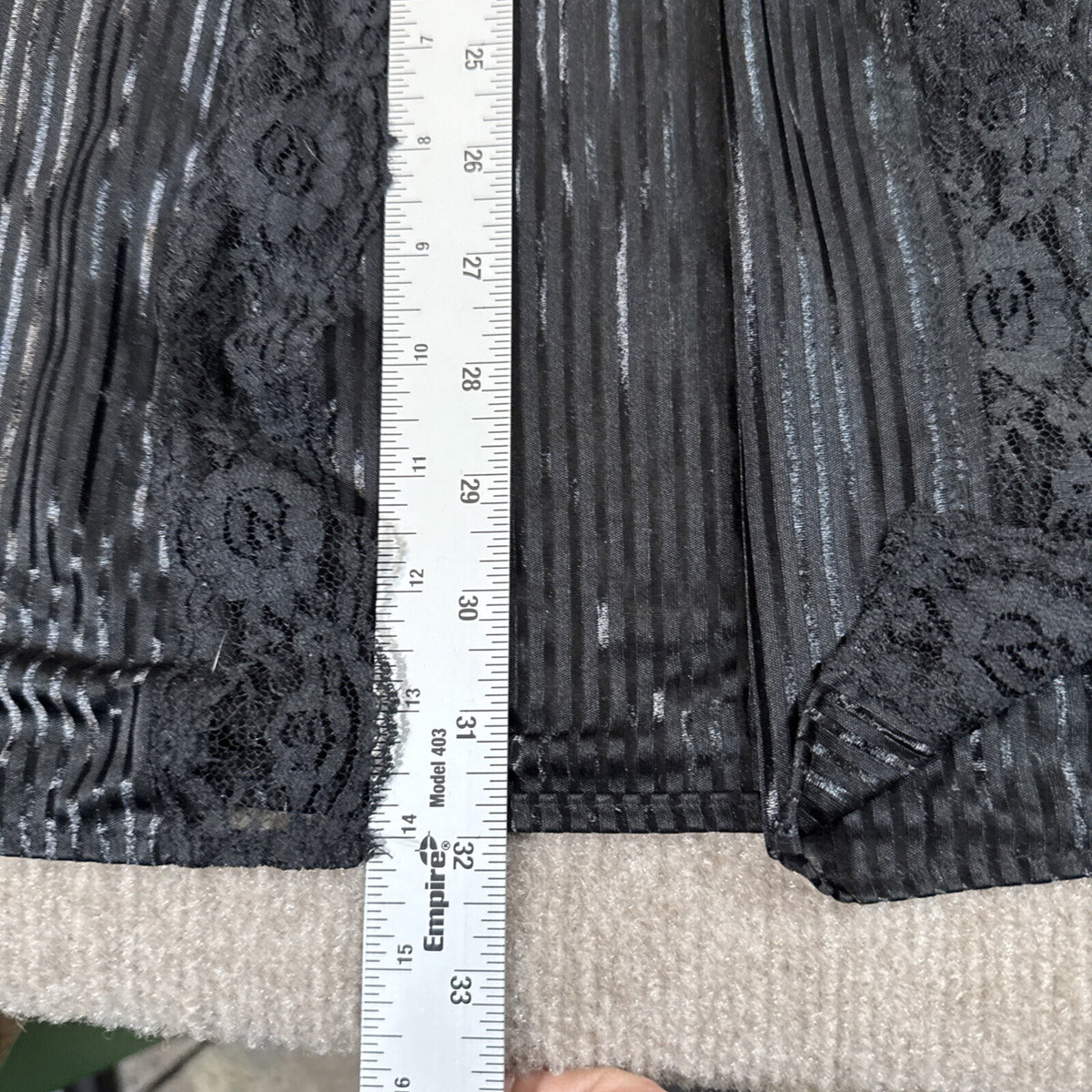 Nite Images Black Sheer Striped Lace Trim Kimono Robe Tie Belt Size Small