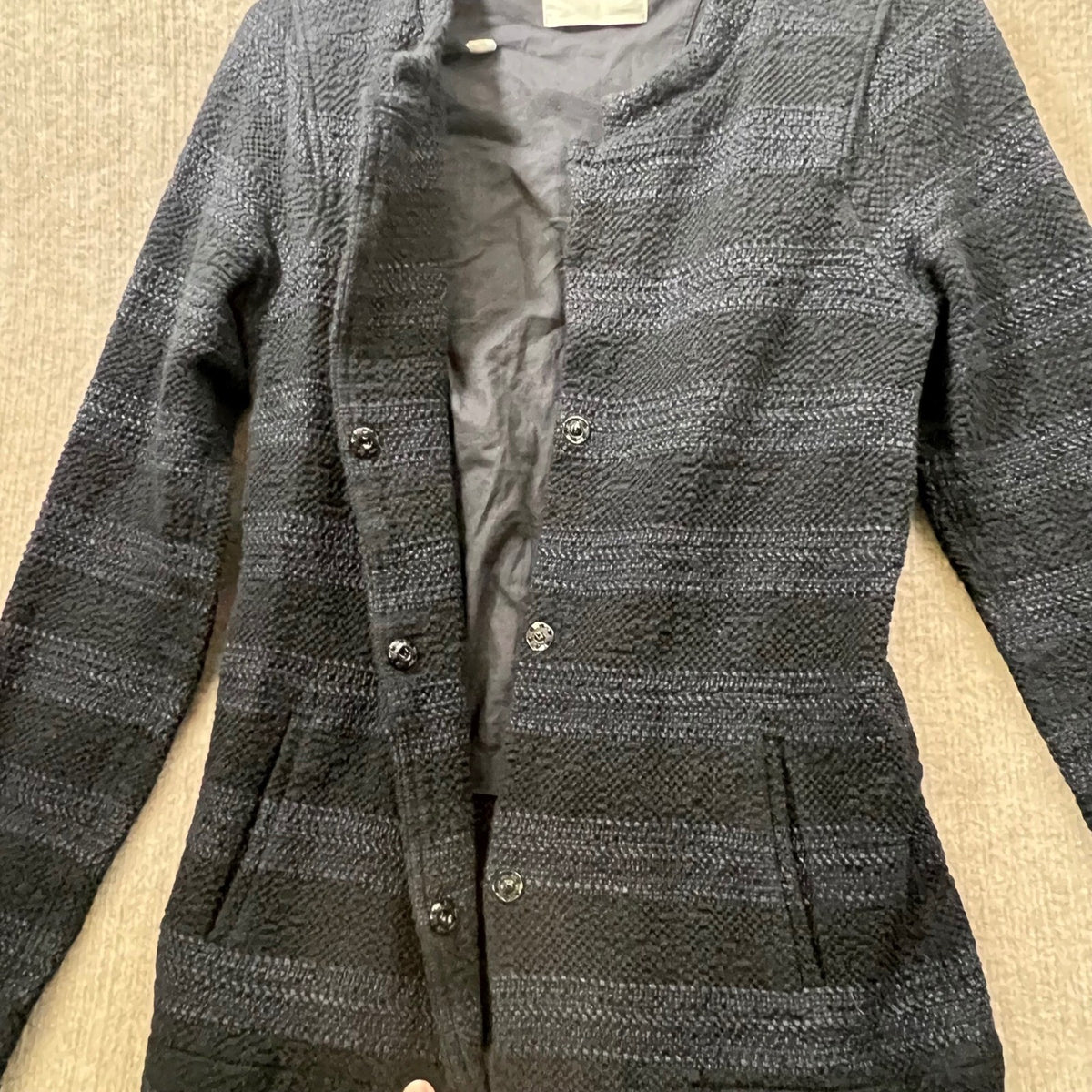 HUMANOID Textured Knit Collarless Blazer Jacket Navy Blue Size XS