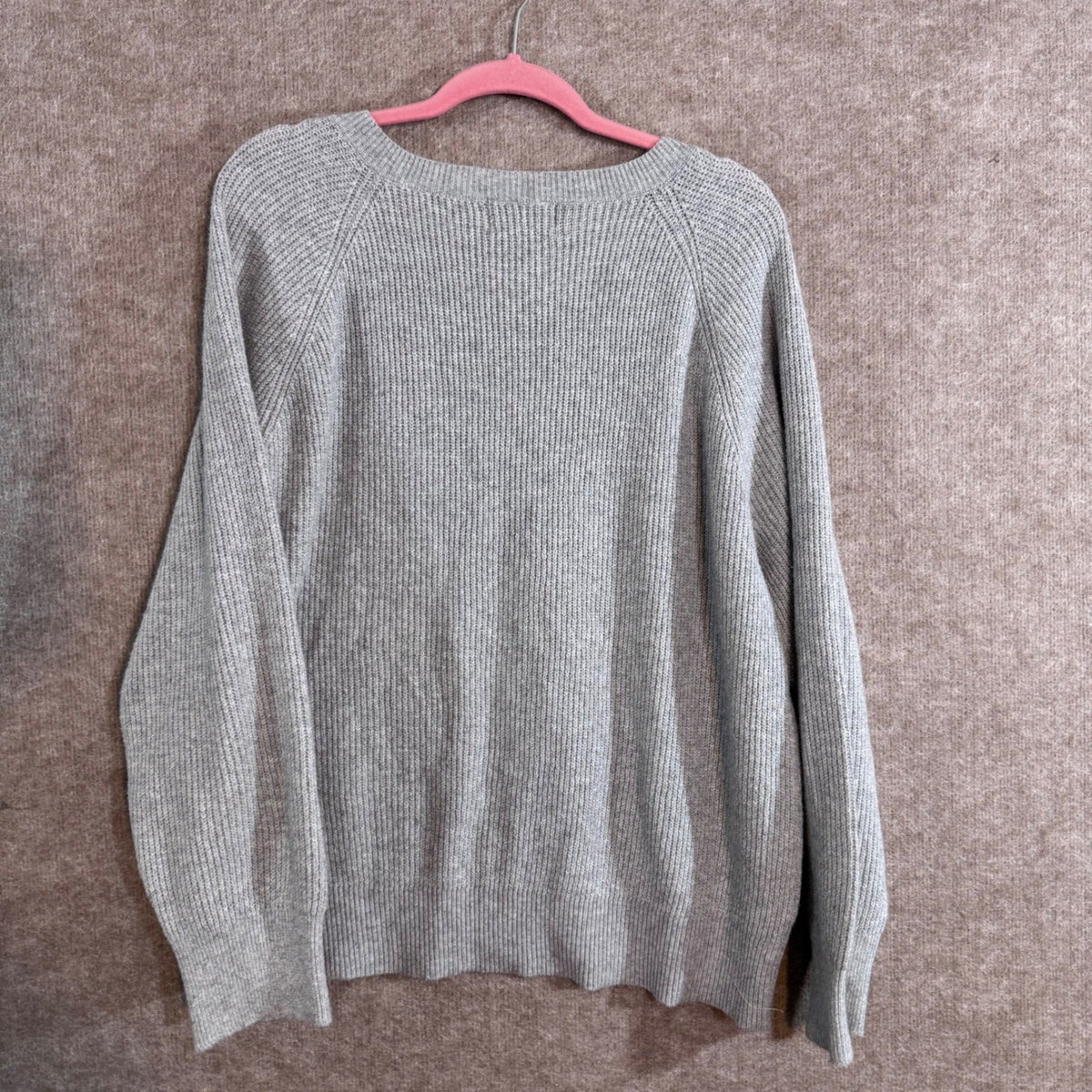Old Navy V Neck Sweater Womens XL Gray Ribbed Knit Long Sleeve Cotton Blend Cozy