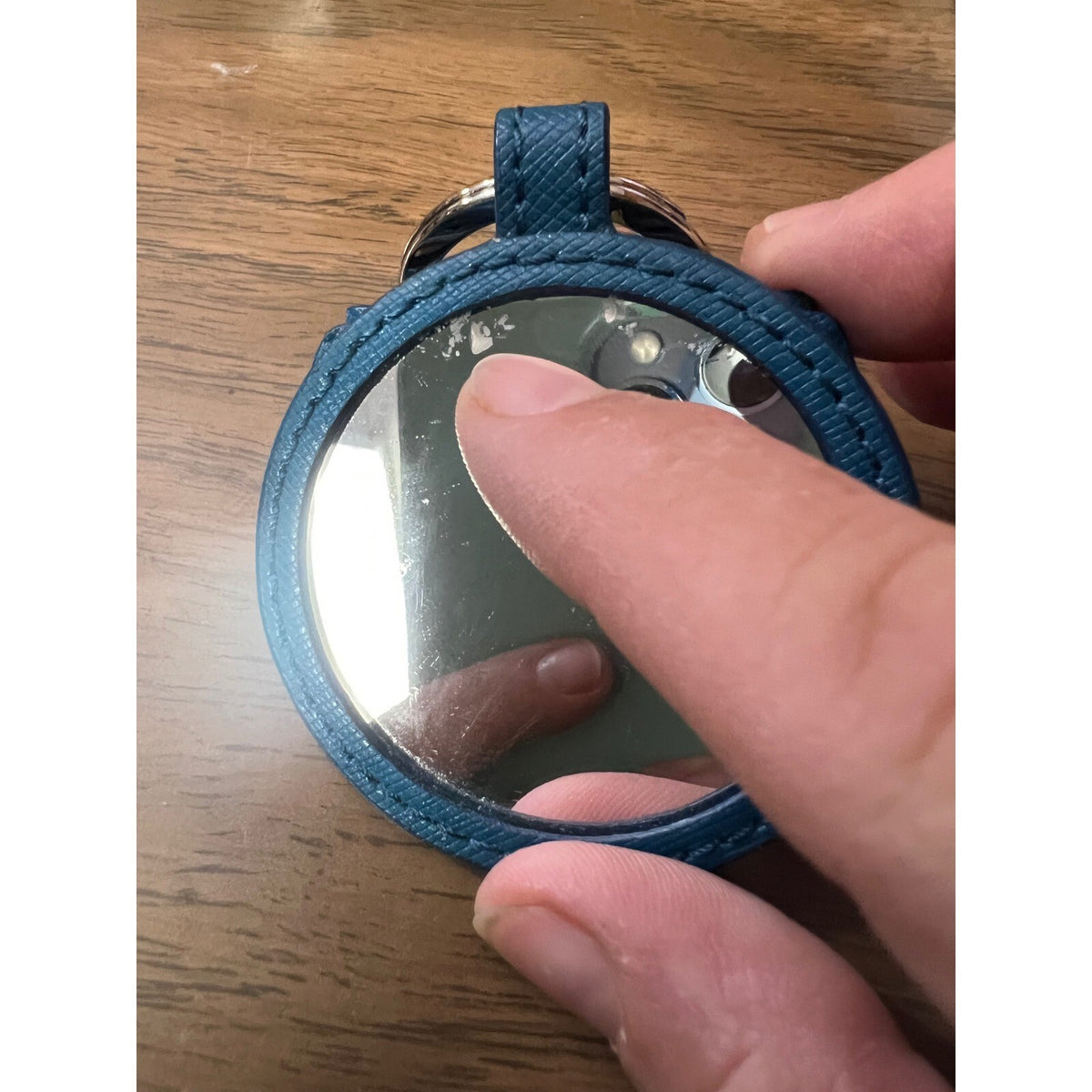 Coach Keychain Mirror Bag Charm Women Blue Leather Bow FLAW