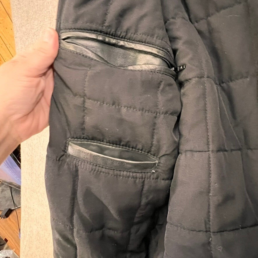 Lamarque Leather Jacket Men L Black Full Zip Moto Biker Bomber Quilted Liner