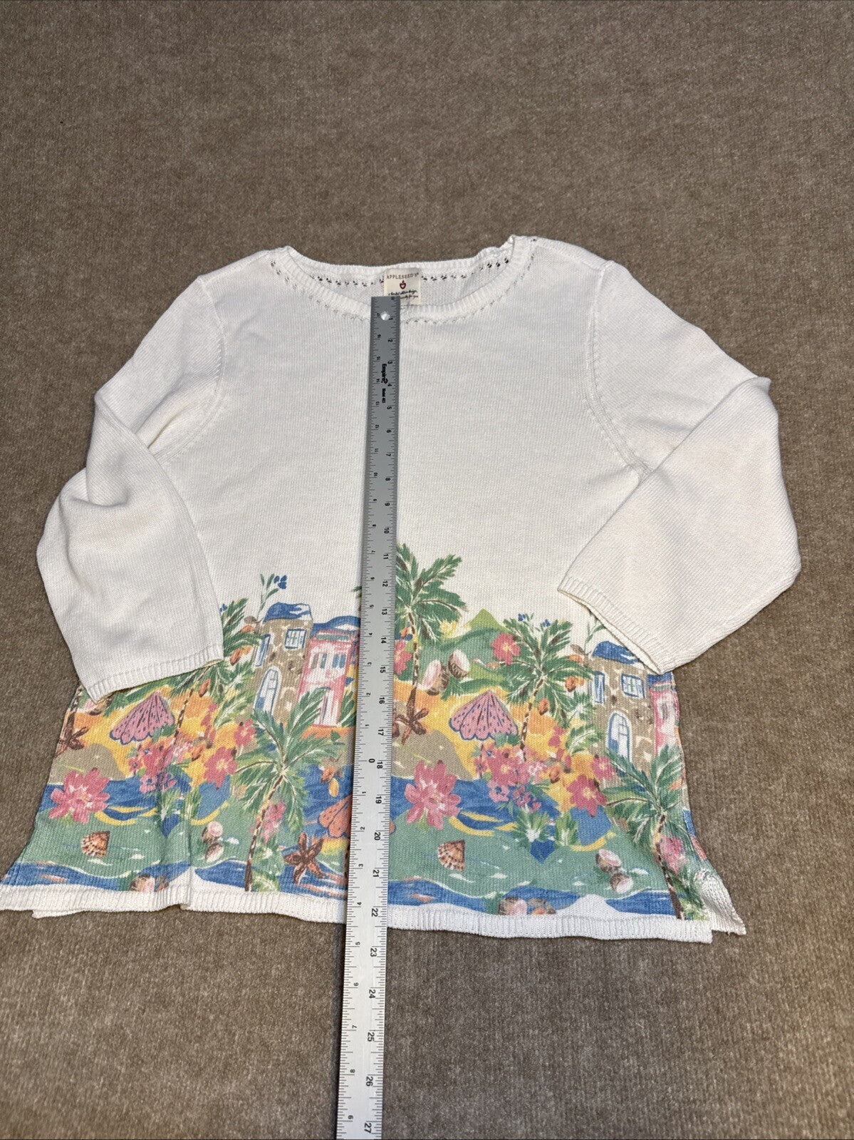 Appleseed's Sweater Tropical Art to Wear Women Med 3/4 sleeve Beachy Cruise