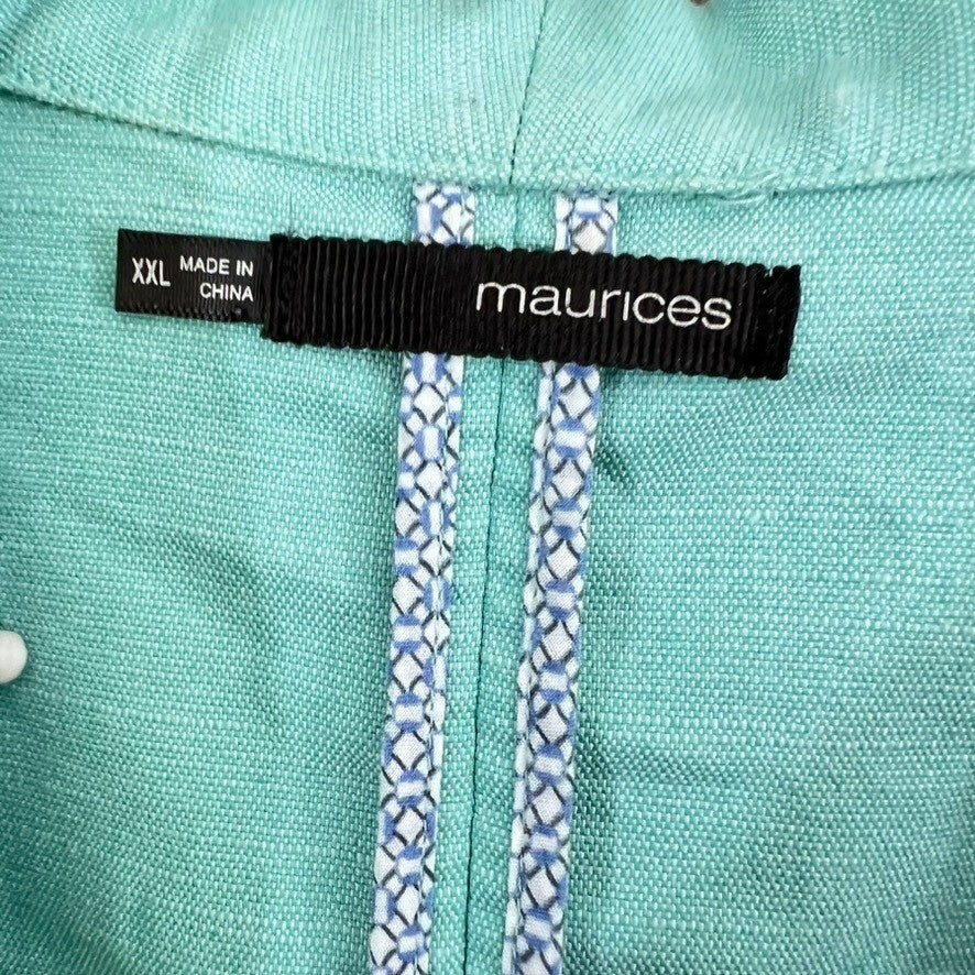 Maurices XXL Blue Open Front Blazer Ruched 3/4 Sleeve Cotton Blend