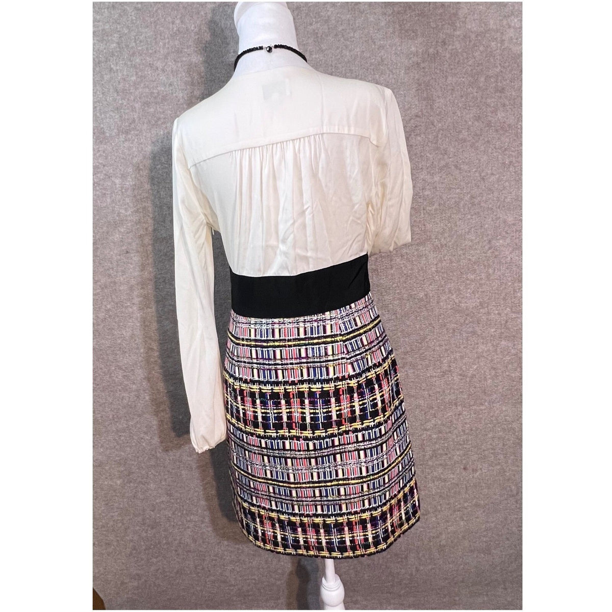 Milly Mini Dress Womens 6 Ivory Black Multi Tweed V Neck Long Sleeve Mod Chic