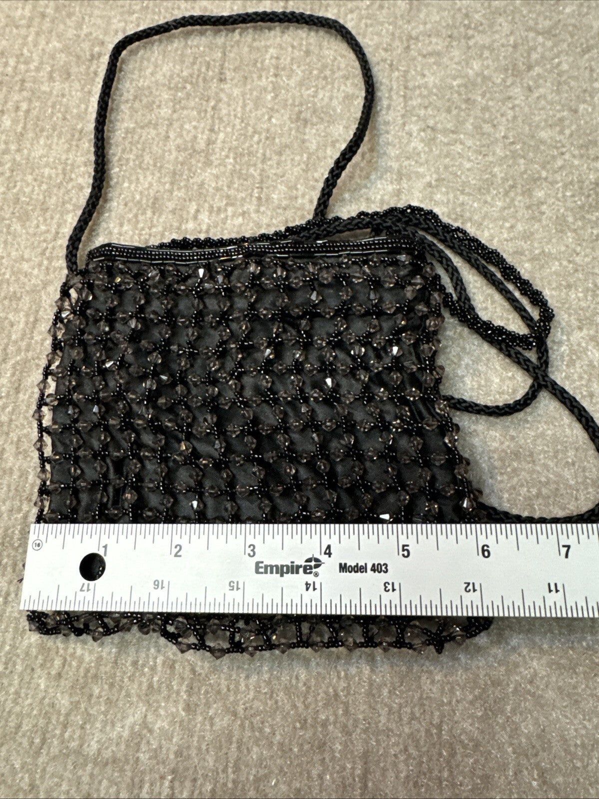Beaded Evening Micro Bag, Black, Small Purse Glam Flapper Swing