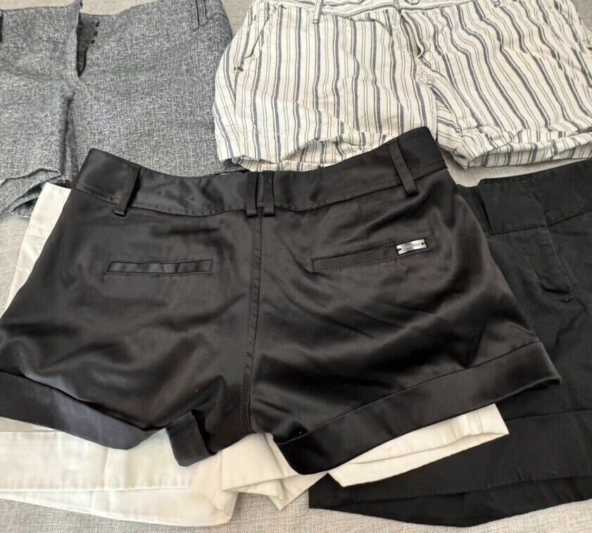 5 Pair Express 8P Women Flat Front Cuffed Cotton Shorts 4" Cuffed Short Rise y2K