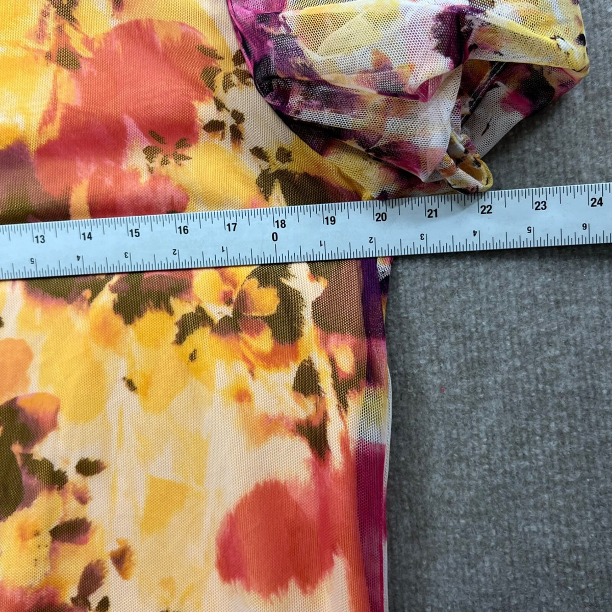 DKNY Floral Mesh Puff Sleeve Top Yellow Pink Orange Size XL