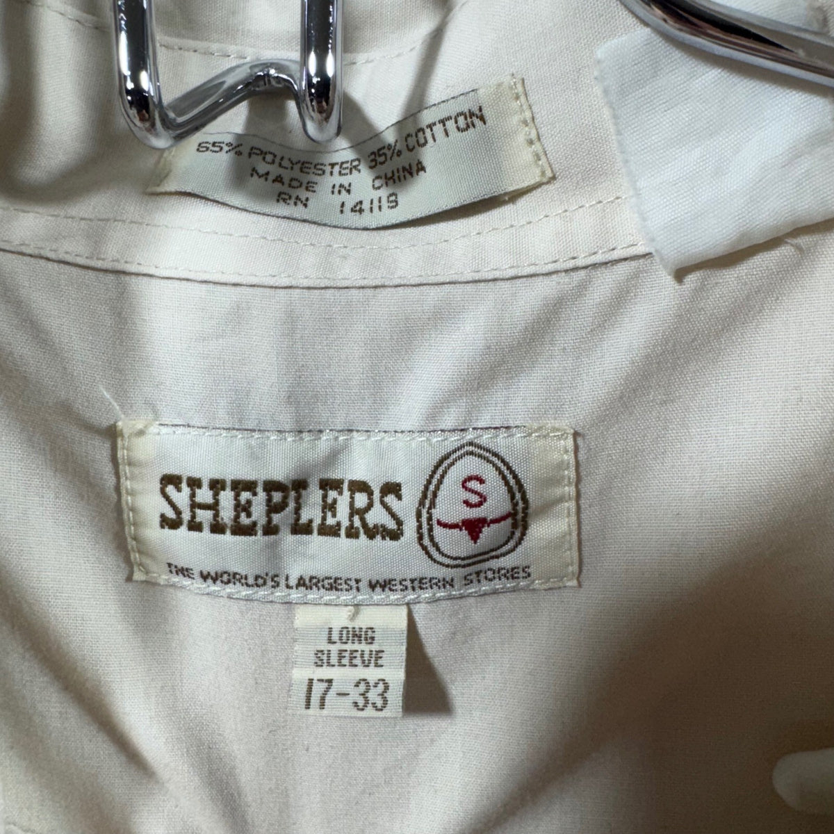 Sheplers Western Snap Front Long Sleeve Shirt Cream Pearl Snaps Size 17-33