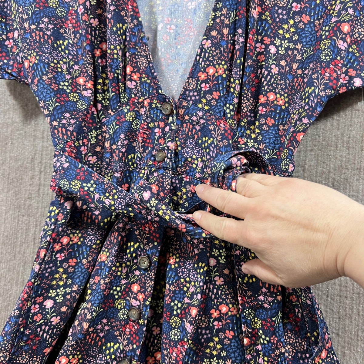 Marine Layer Floral Print Button Front Tie Waist Mini Dress X Small