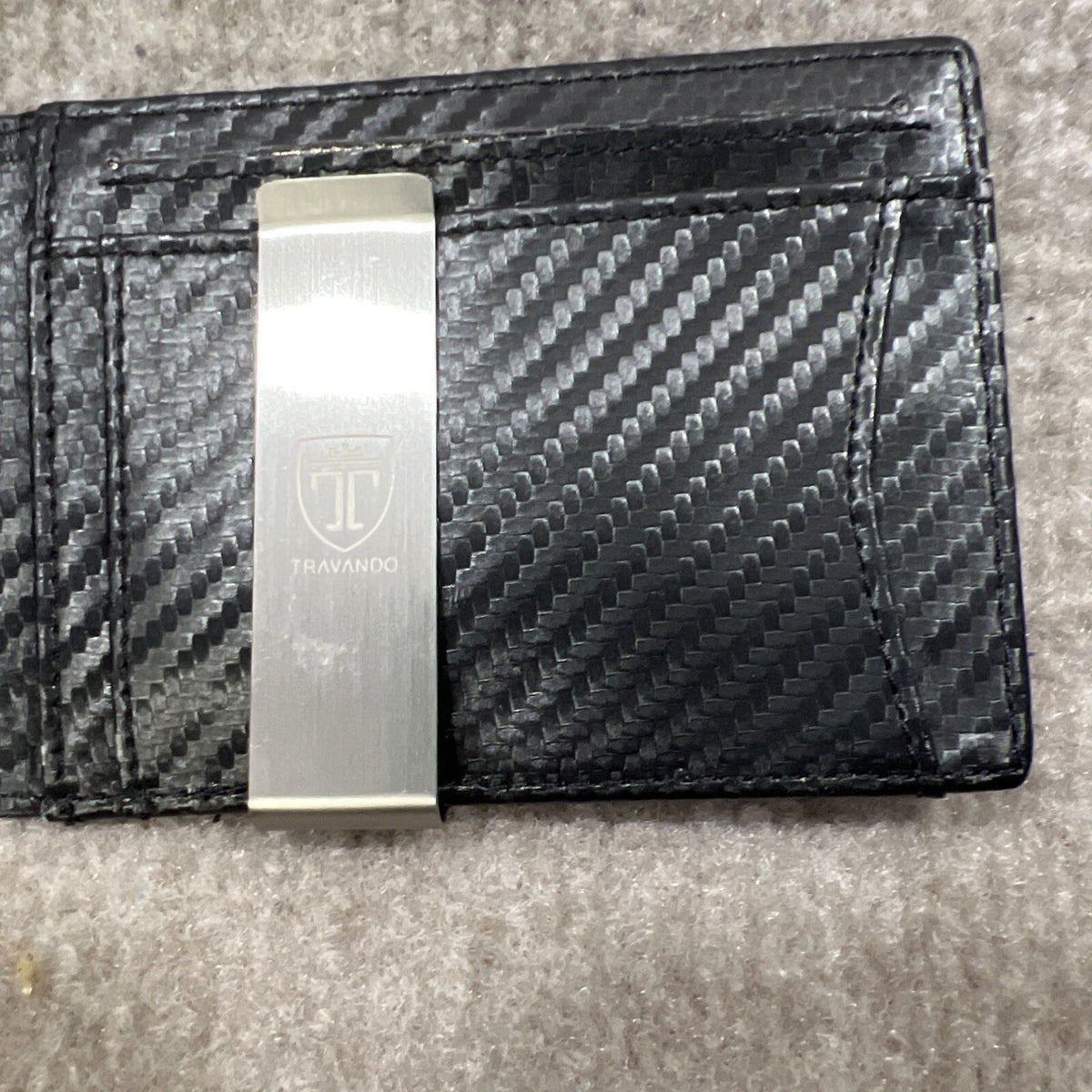 Travando Slim Carbon Fiber Style Wallet Money Clip RFID Front Pocket Black